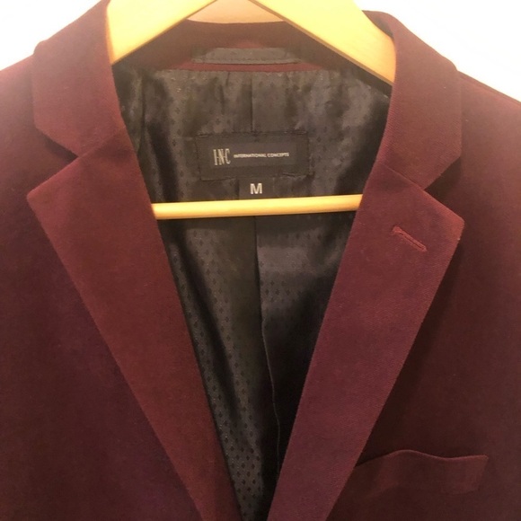 INC Mens Soft Holiday Burgundy Blazer Sport Coat Sz. M 2 Button Modern Tailored - Picture 3 of 11